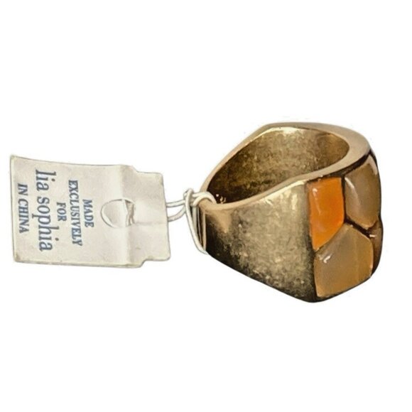 Lia Sophia Honeycomb Fall Color Ring Size 7 Antique Gold Chunky NWT - Picture 10 of 11